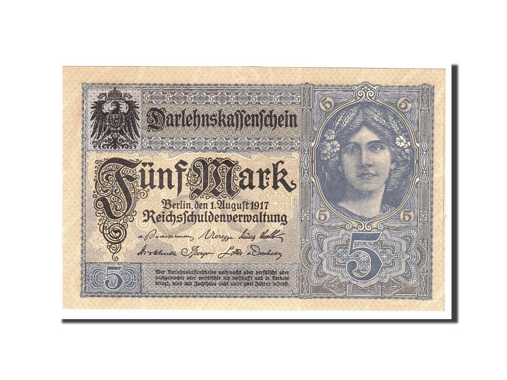 Germany, 5 Mark, 1918, KM:56b, 1917-08-01, UNC(65-70)