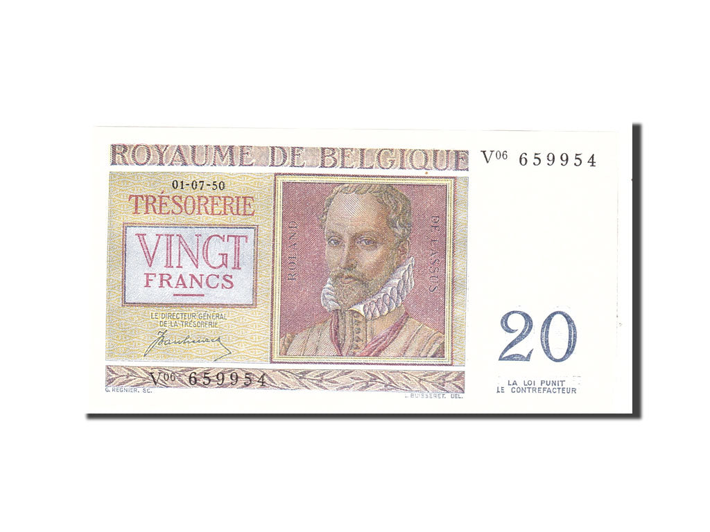 Belgium, 20 Francs, 1950, KM:132a, 1950-07-01, UNC(65-70)