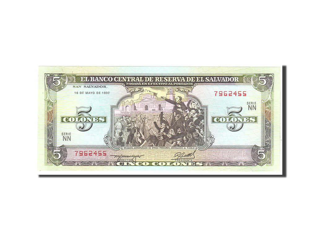 Banknote, El Salvador, 5 Colones, 1990, 1990-05-16, KM:138a, UNC(65-70)