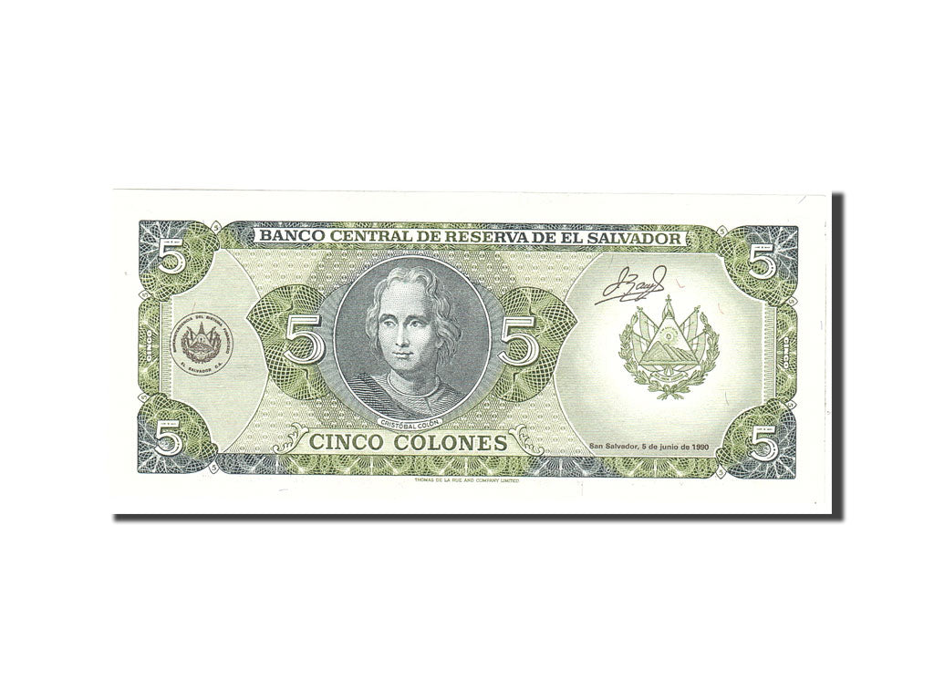 Banknote, El Salvador, 5 Colones, 1990, 1990-05-16, KM:138a, UNC(65-70)
