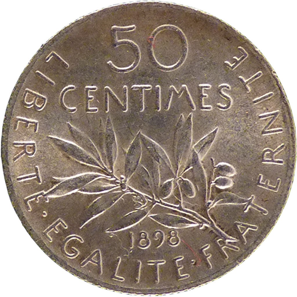 FRANCE, 50 Centimes, 1898, MS(60-62), Silver, Gadoury #420, 2.50