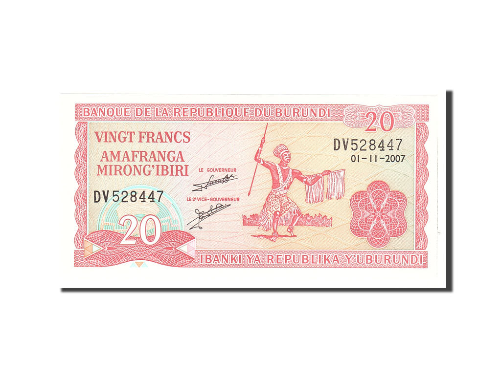 Banknote, Burundi, 20 Francs, 2007, 2007-11-01, KM:27d, UNC(65-70)