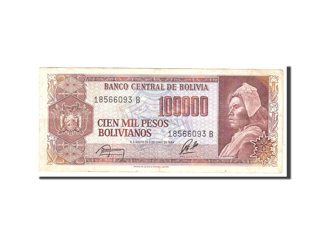 Bolivia, 100,000 Pesos Bolivianos, 1984, KM:171a, 1984-06-05, VF(20-25)