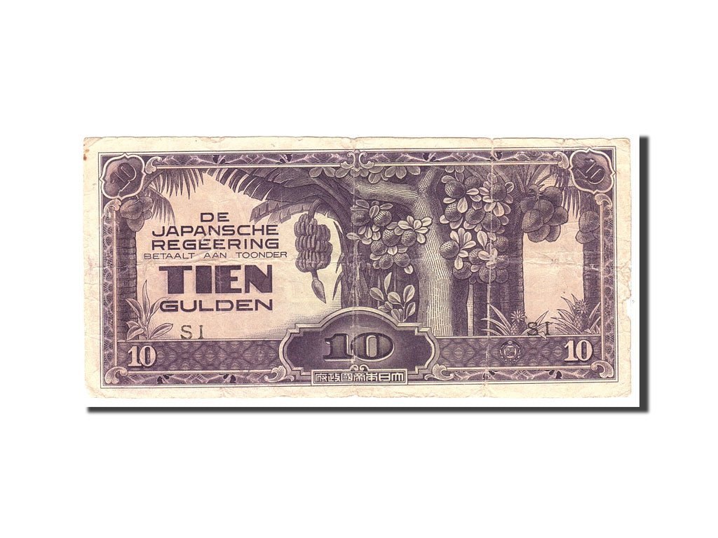 Netherlands Indies, 10 Gulden, 1942, KM:125c, Undated, VF(20-25)