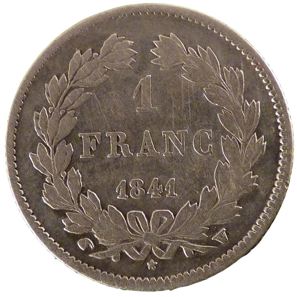 FRANCE, Louis-Philippe, 1 Franc, 1841, Lille, VF(20-25), Silver, Gadoury #453,..