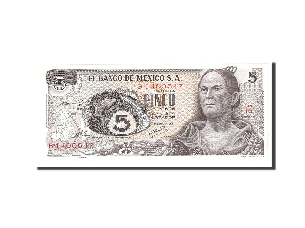 Banknote, Mexico, 5 Pesos, 1969, 1969-12-03, KM:62a, UNC(65-70)