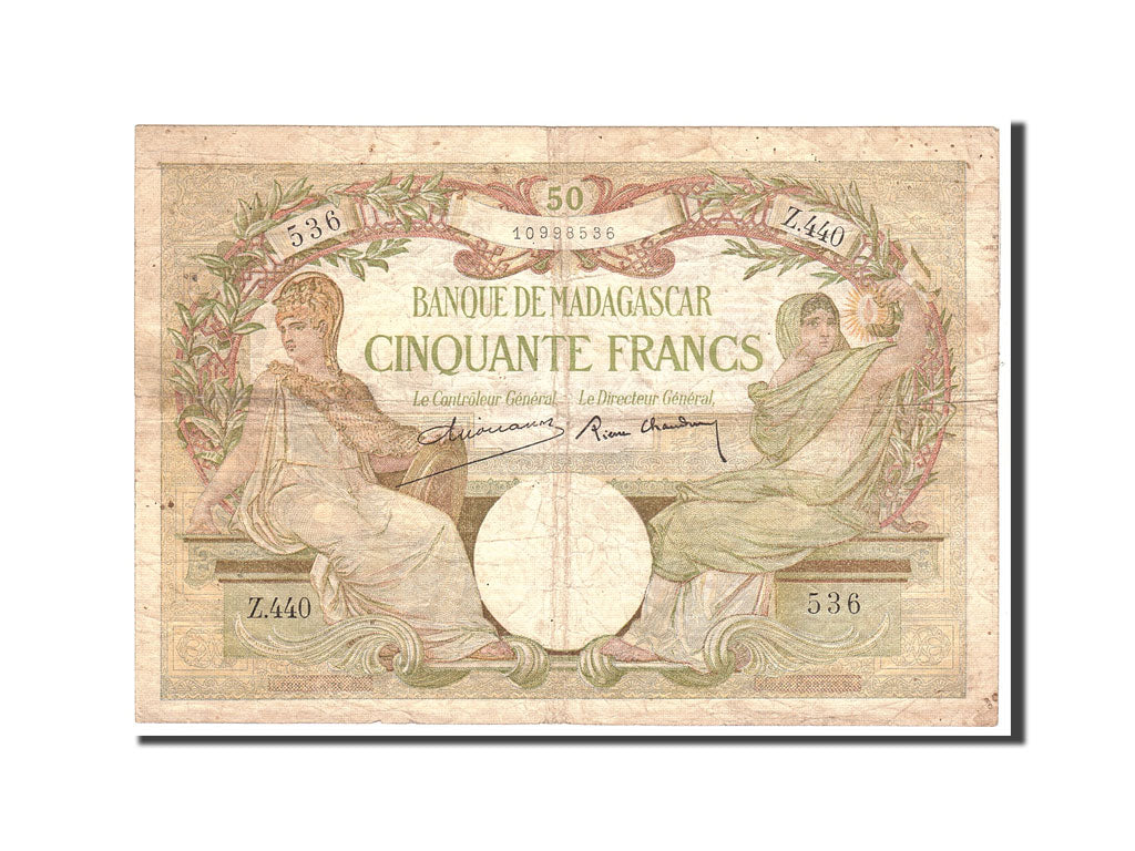 Madagascar, 50 Francs, 1937, Undated, KM:38, VG(8-10)