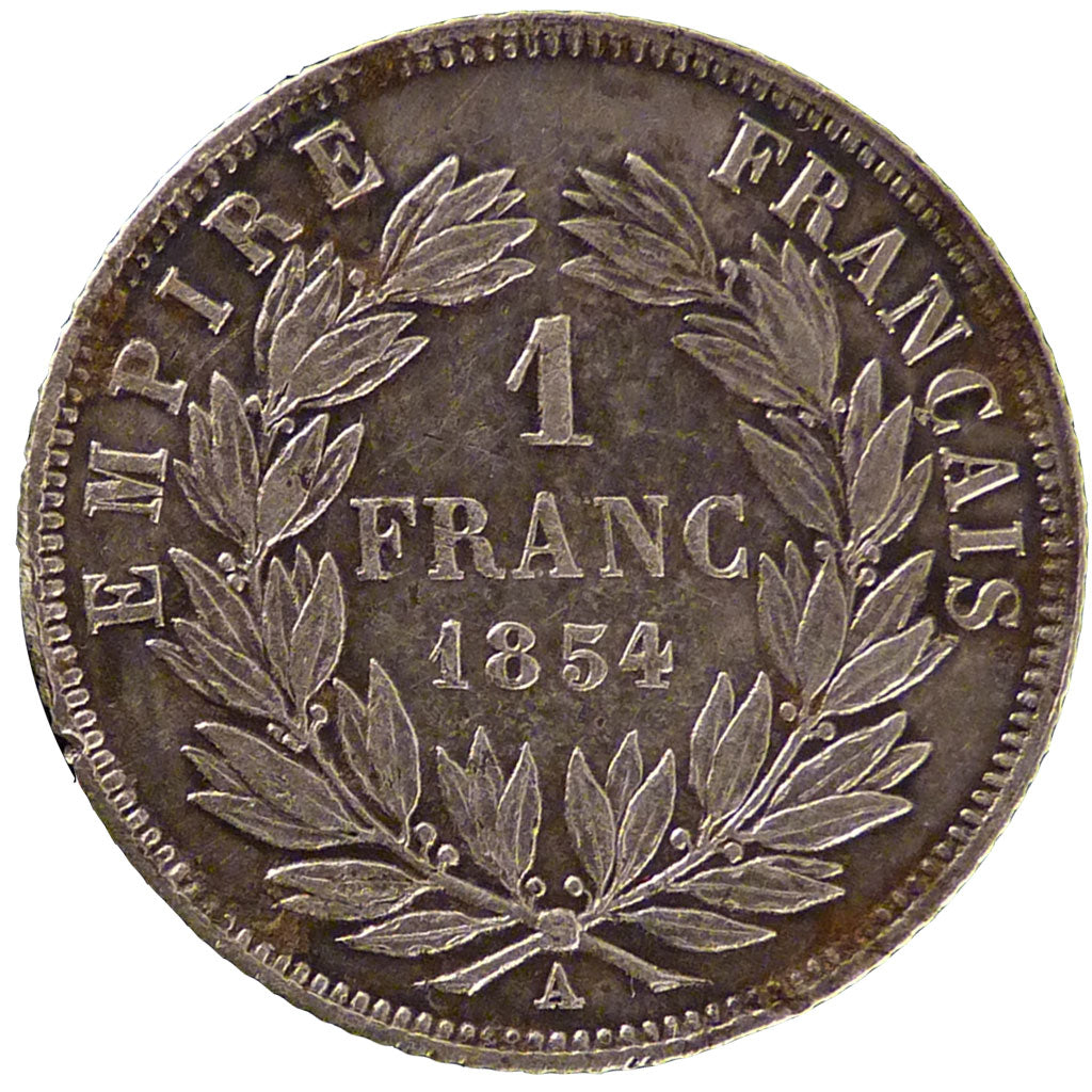 FRANCE, 1 Franc, 1854, Paris, AU(50-53), Silver, Gadoury #460, 5.00