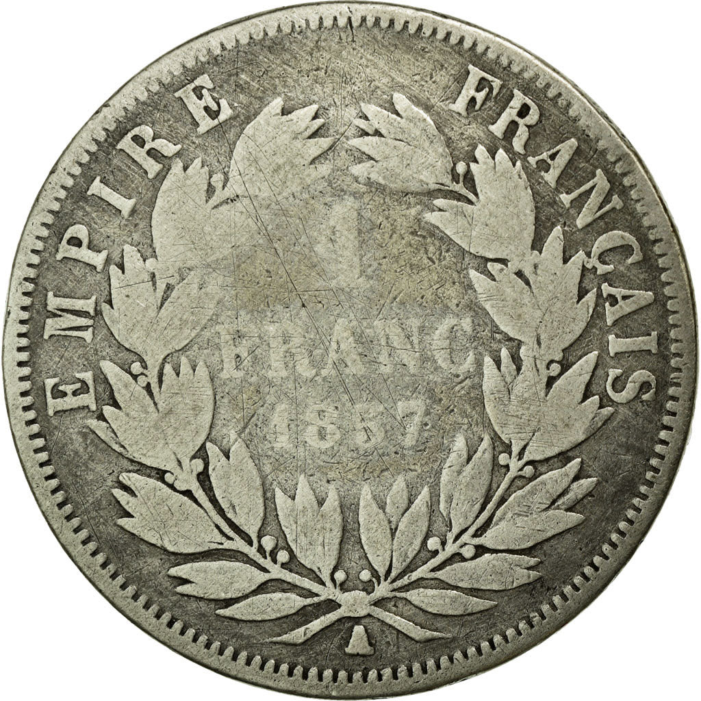 Coin, France, Napoleon III, Napoléon III, Franc, 1857, Paris, F(12-15), Silver