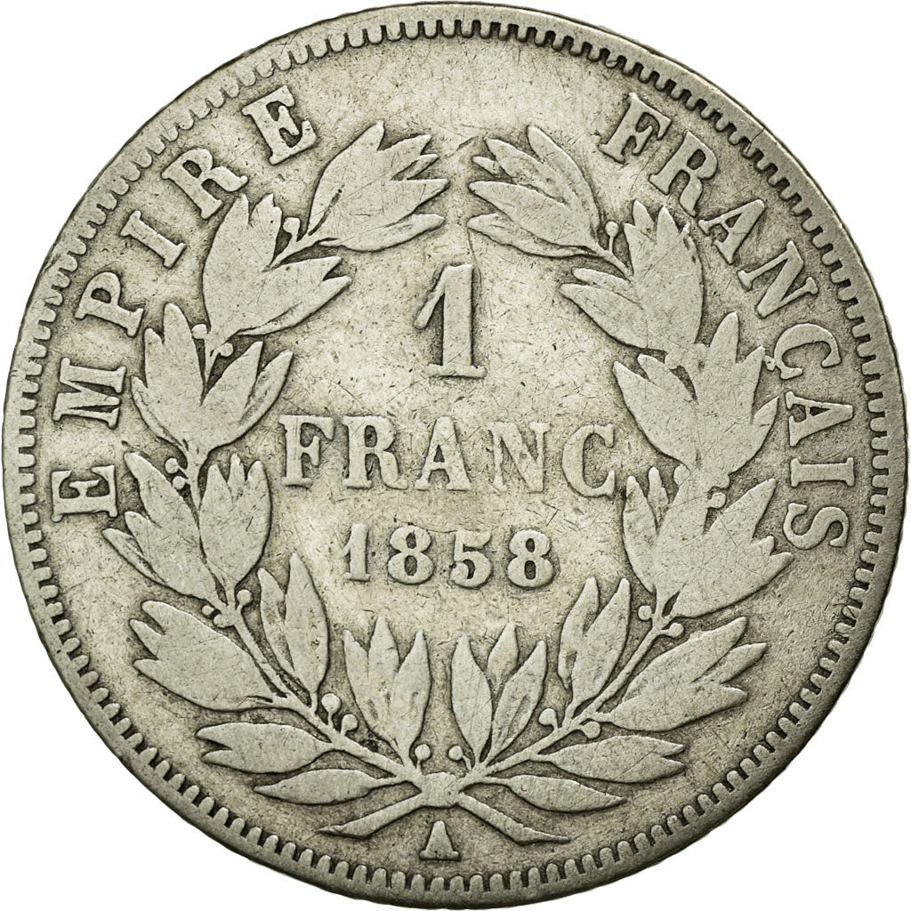 Moneta, Francja, Napoleon III, Napoléon III, Franc, 1858, Paris, VF(20-25)