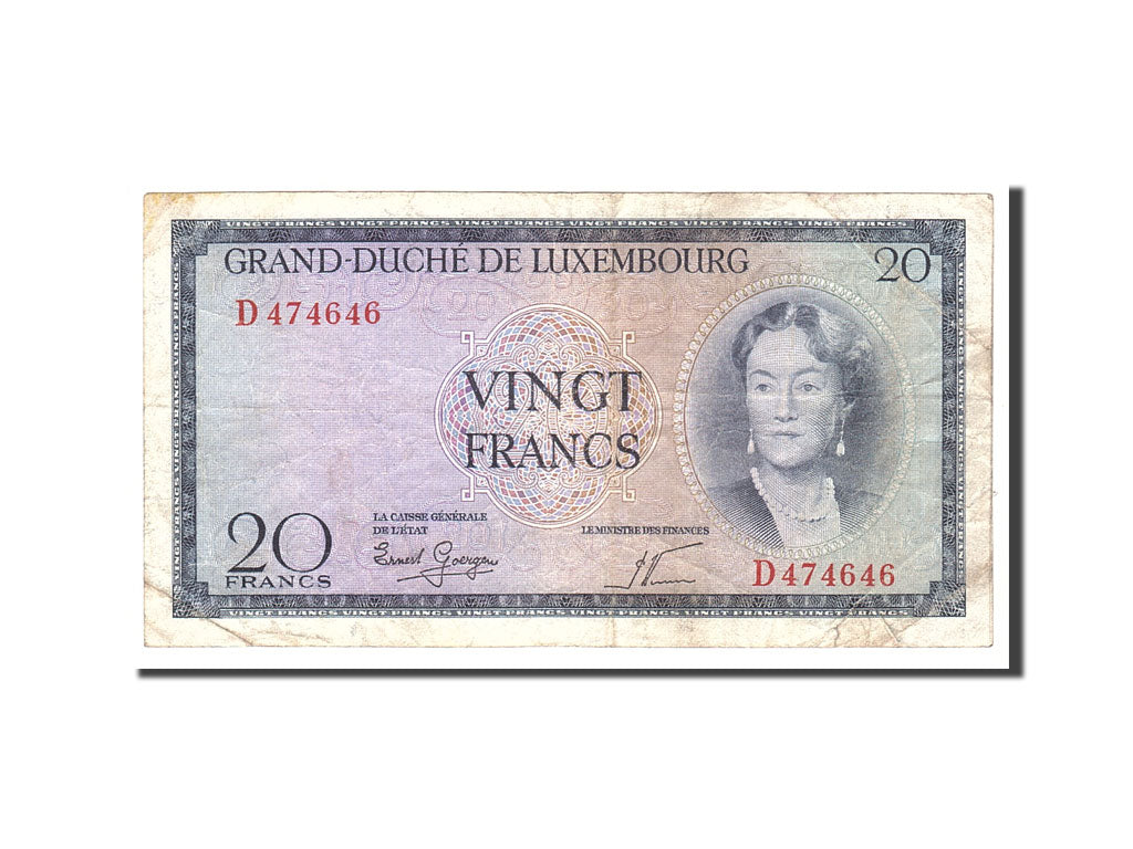 Luxembourg, 20 Francs, 1955, Undated, KM:49a, VF(20-25)