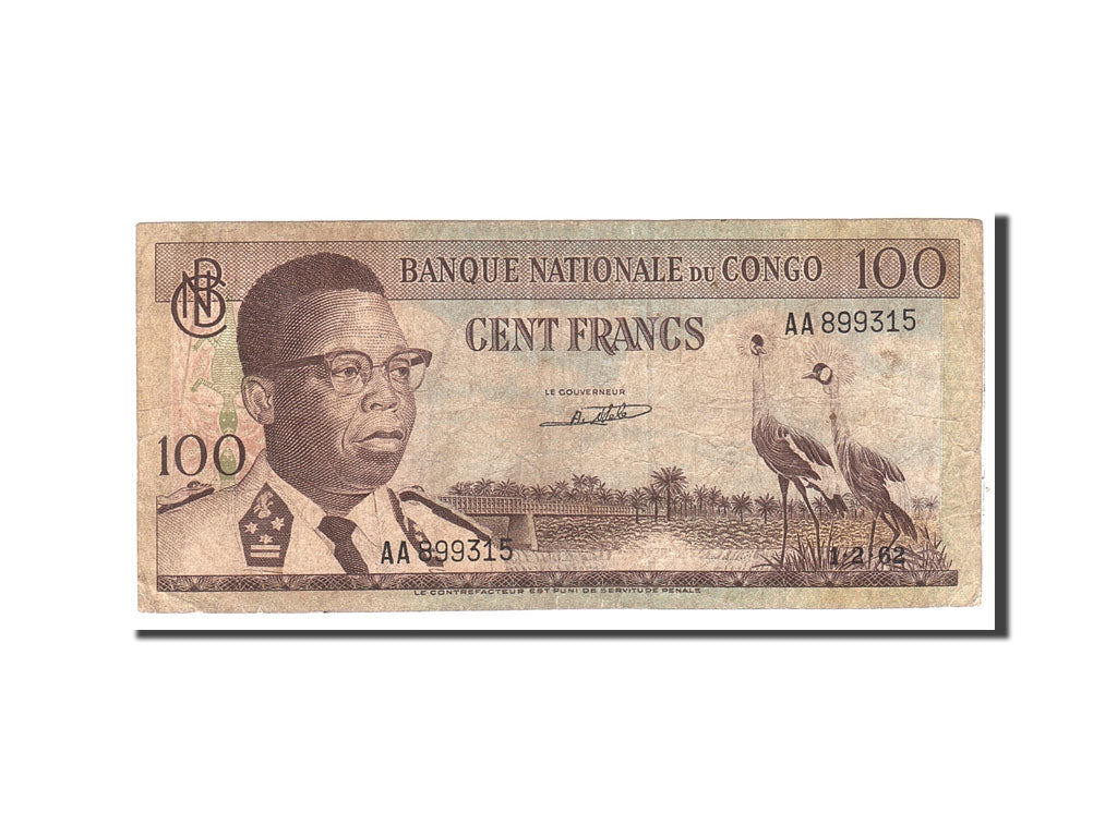 Banknote, Congo Democratic Republic, 100 Francs, 1962, 1962-02-01, KM:6a