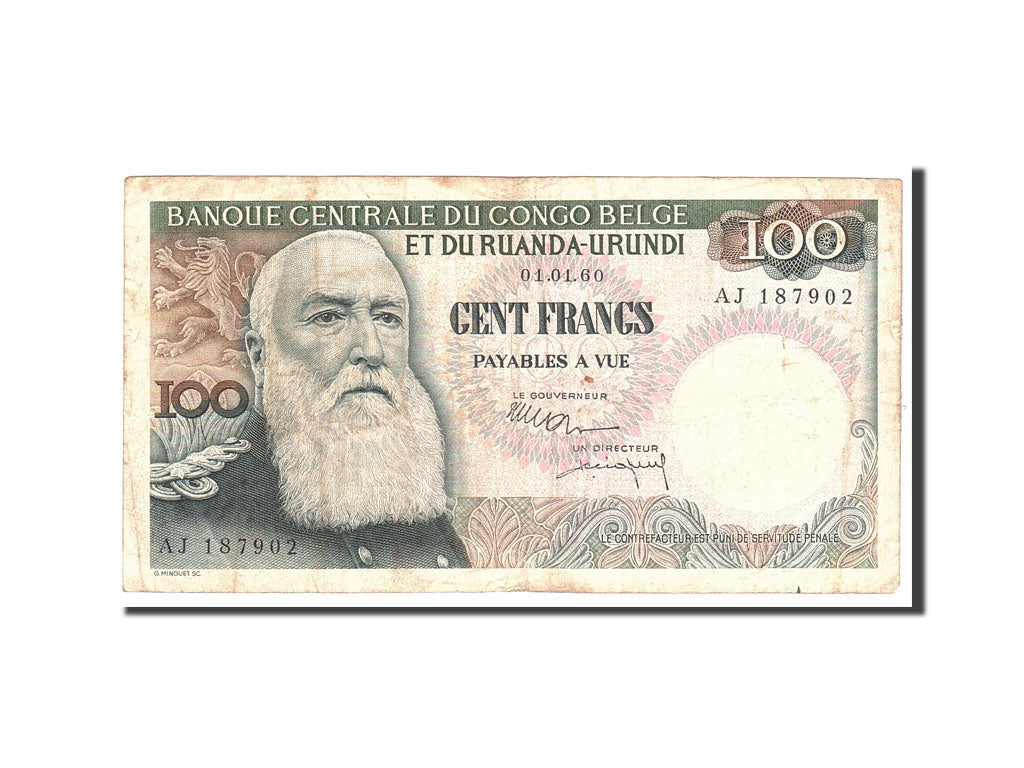 Belgian Congo, 100 Francs, 1960, KM:33b, 1960-01-01, VF(20-25)