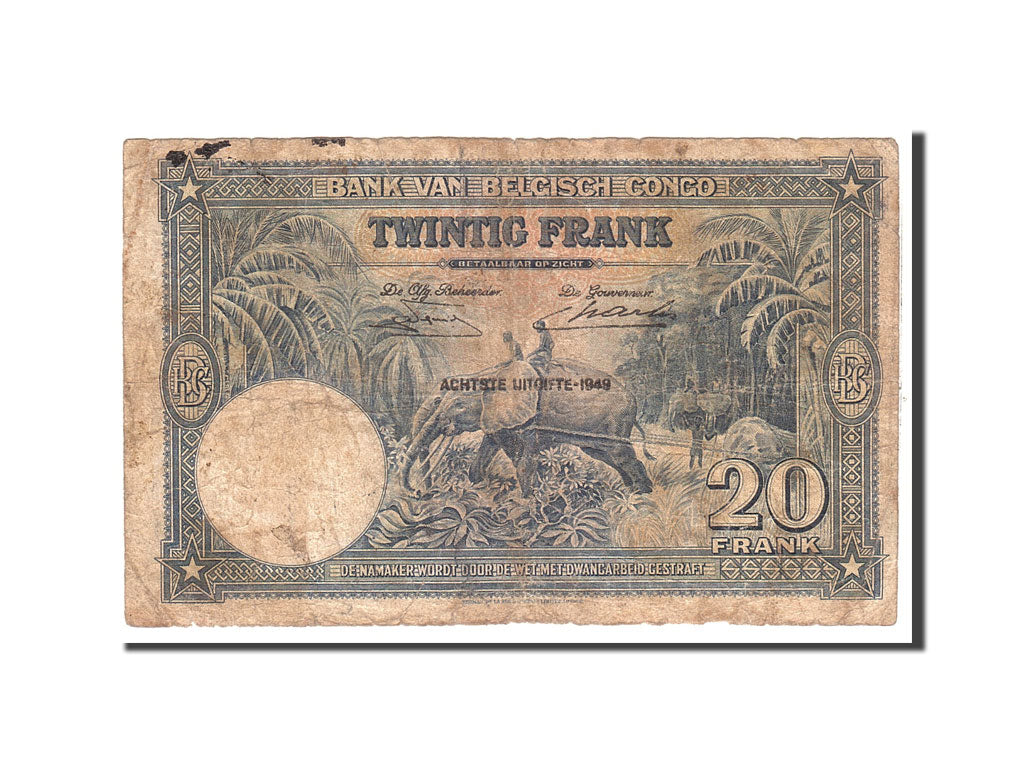 Banconote, Congo belga, 20 Francs, 1949, KM:15g, 1949-05-18, MB