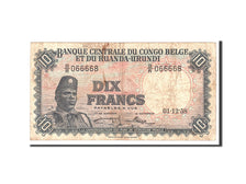 Belgian Congo, 10 Francs, 1958, KM:30b, 1958-12-01, VF(20-25)