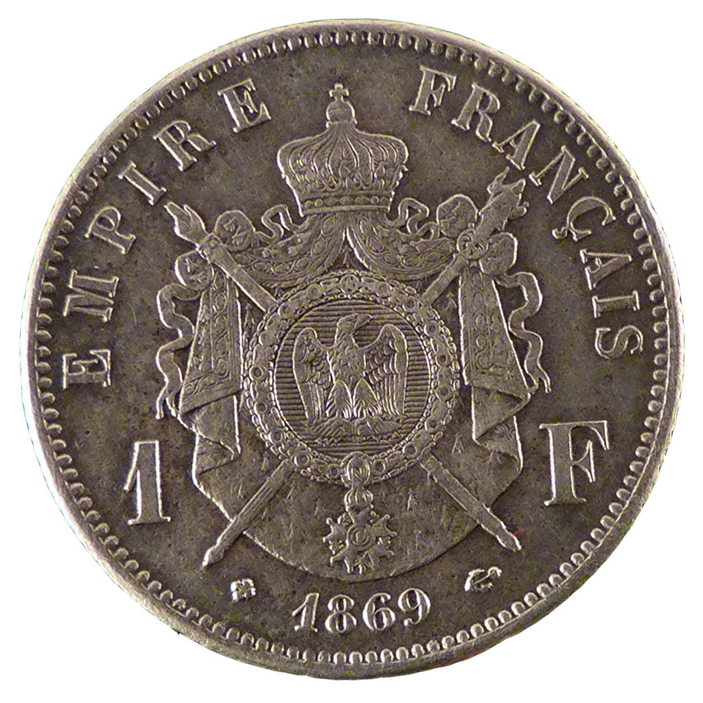 FRANCE, Napoléon III, 1 Franc, 1869, Strasbourg, AU(50-53), Silver, Gadoury #463