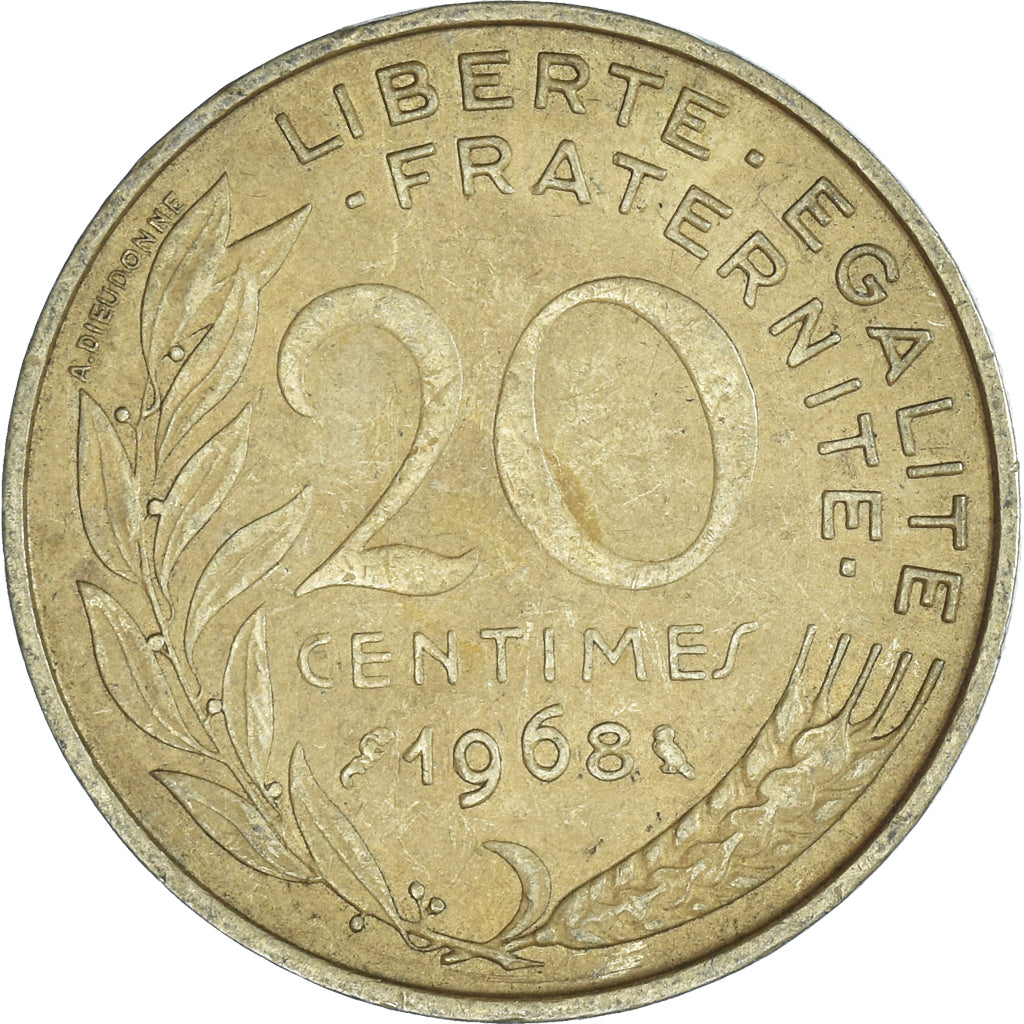 Moneta, Francja, 20 Centimes, 1968
