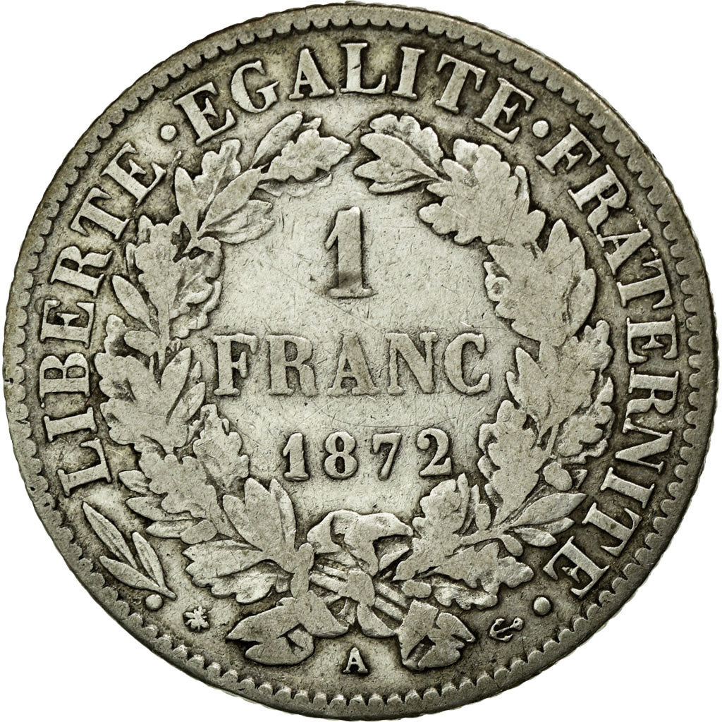 Coin, France, Cérès, Franc, 1872, Paris, EF(40-45), Silver, Gadoury:465a