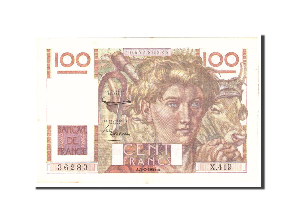 France, 100 Francs, 1952, KM:128d, 1952-02-15, AU(50-53), Fayette:28.31