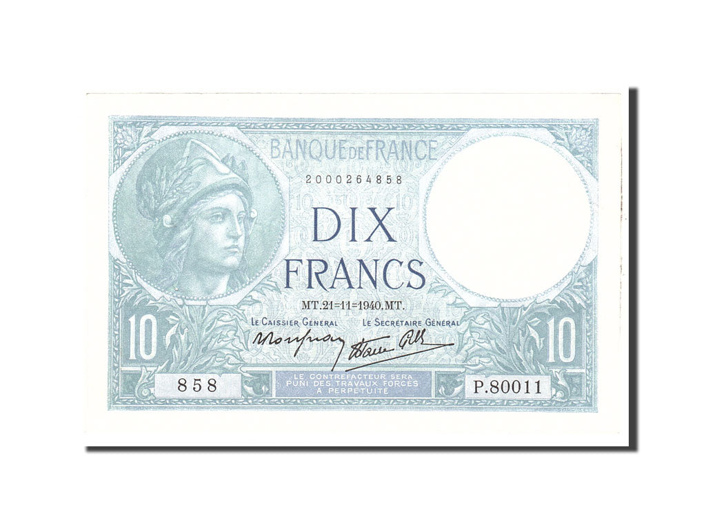 Billete, Francia, 10 Francs, 1940, 1940-11-21, EBC, Fayette:7.21, KM:84