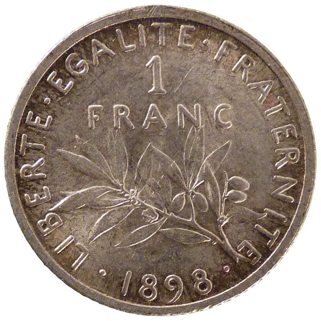 FRANCE, 1 Franc, 1898, AU(55-58), Silver, Gadoury #467, 5.00