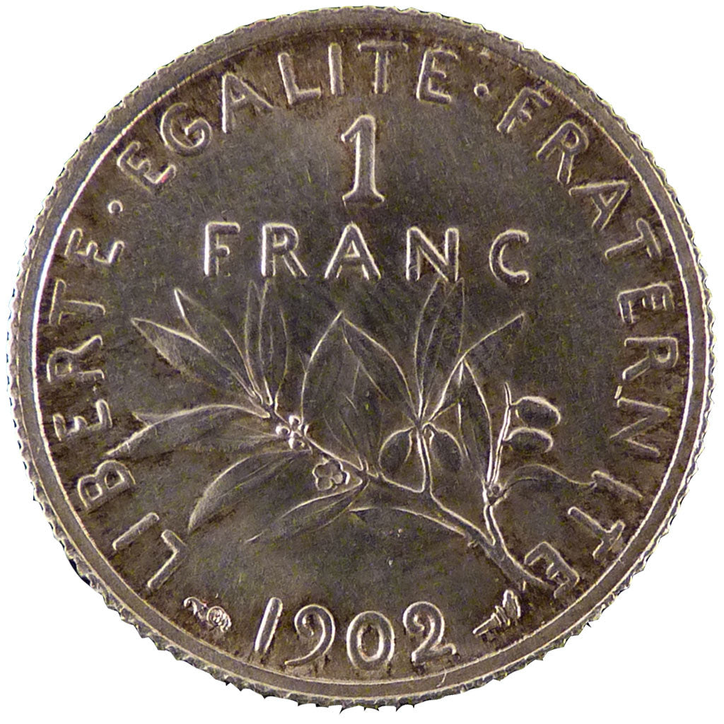 FRANCE, Semeuse, Franc, 1902, Paris, KM #844.1, MS(65-70), Silver, 23, Gadoury..