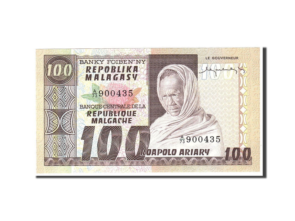 Banknote, Madagascar, 100 Francs =  20 Ariary, 1974, Undated, KM:63a, UNC(65-70)