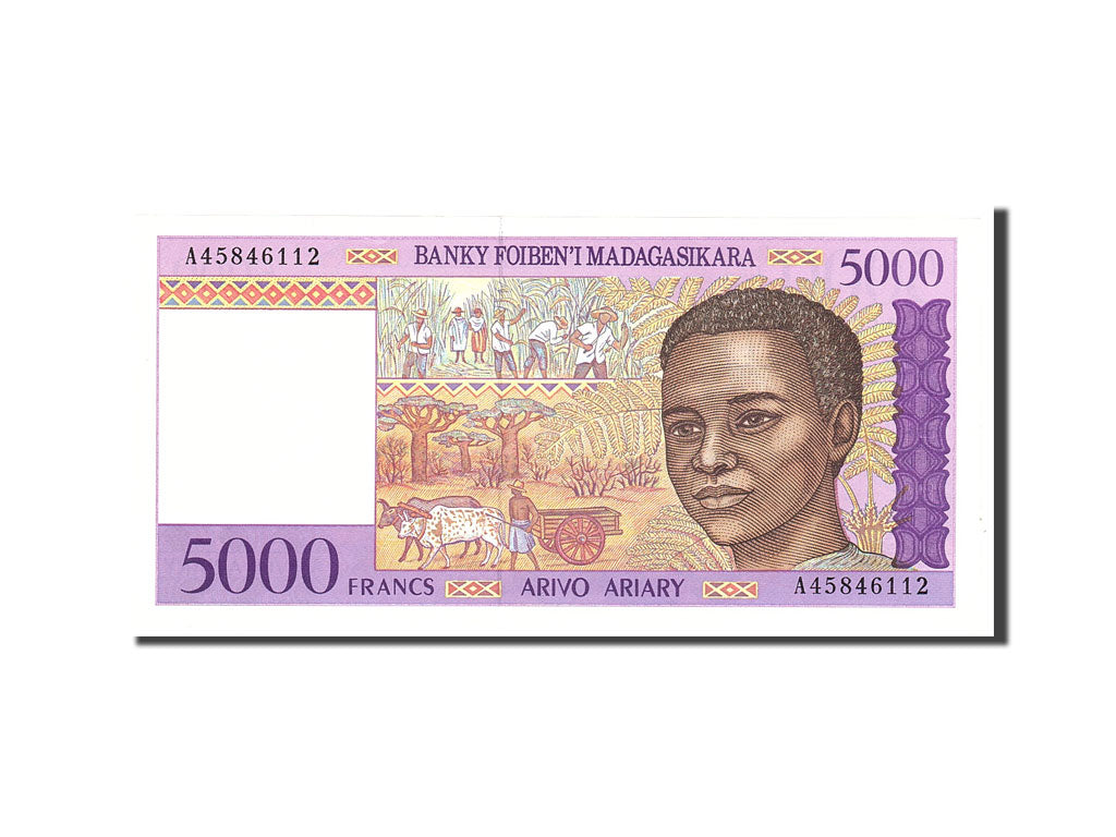 Madagascar, 5000 Francs = 1000 Ariary, 1995, Undated, KM:78b, UNC(65-70)