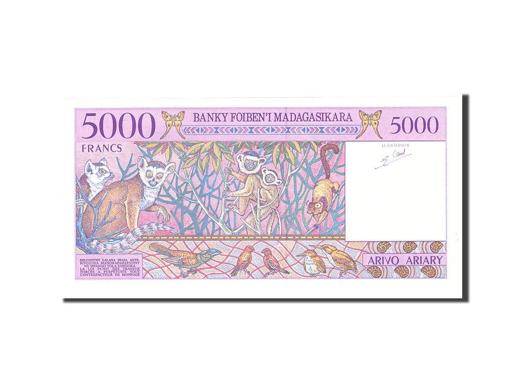 Madagascar, 5000 Francs = 1000 Ariary, 1995, Undated, KM:78b, UNC(65-70)