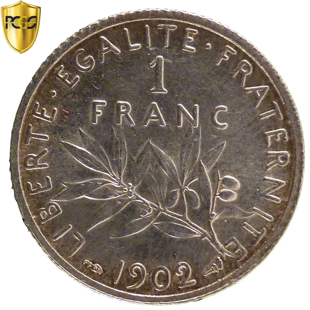 Coin, France, Semeuse, Franc, 1902, Paris, PCGS, MS63, MS(63), Silver, KM:844.1