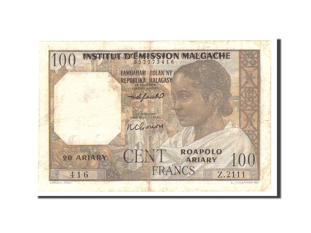 Madagascar, 100 Francs, 1950, Undated, KM:46b, VF(20-25)