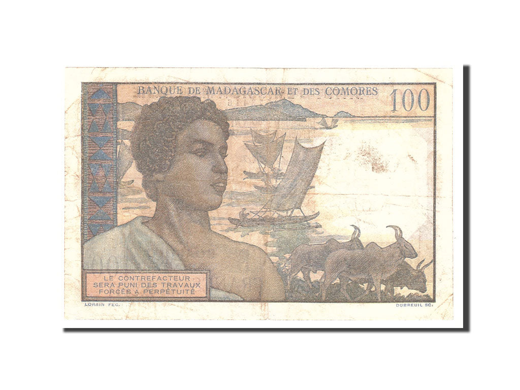 Madagascar, 100 Francs, 1950, Undated, KM:46b, VF(20-25)