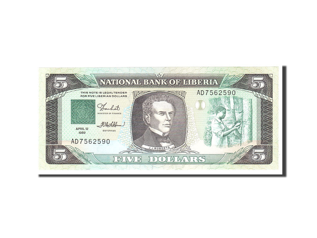 Liberia, 5 Dollars, 1989, KM:19, Undated, UNC(65-70)