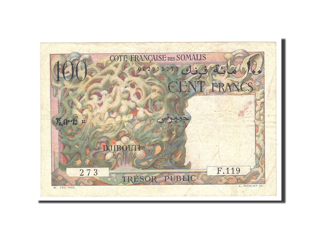 French Somaliland, 100 Francs, 1952, KM:26a, Undated, EF(40-45)