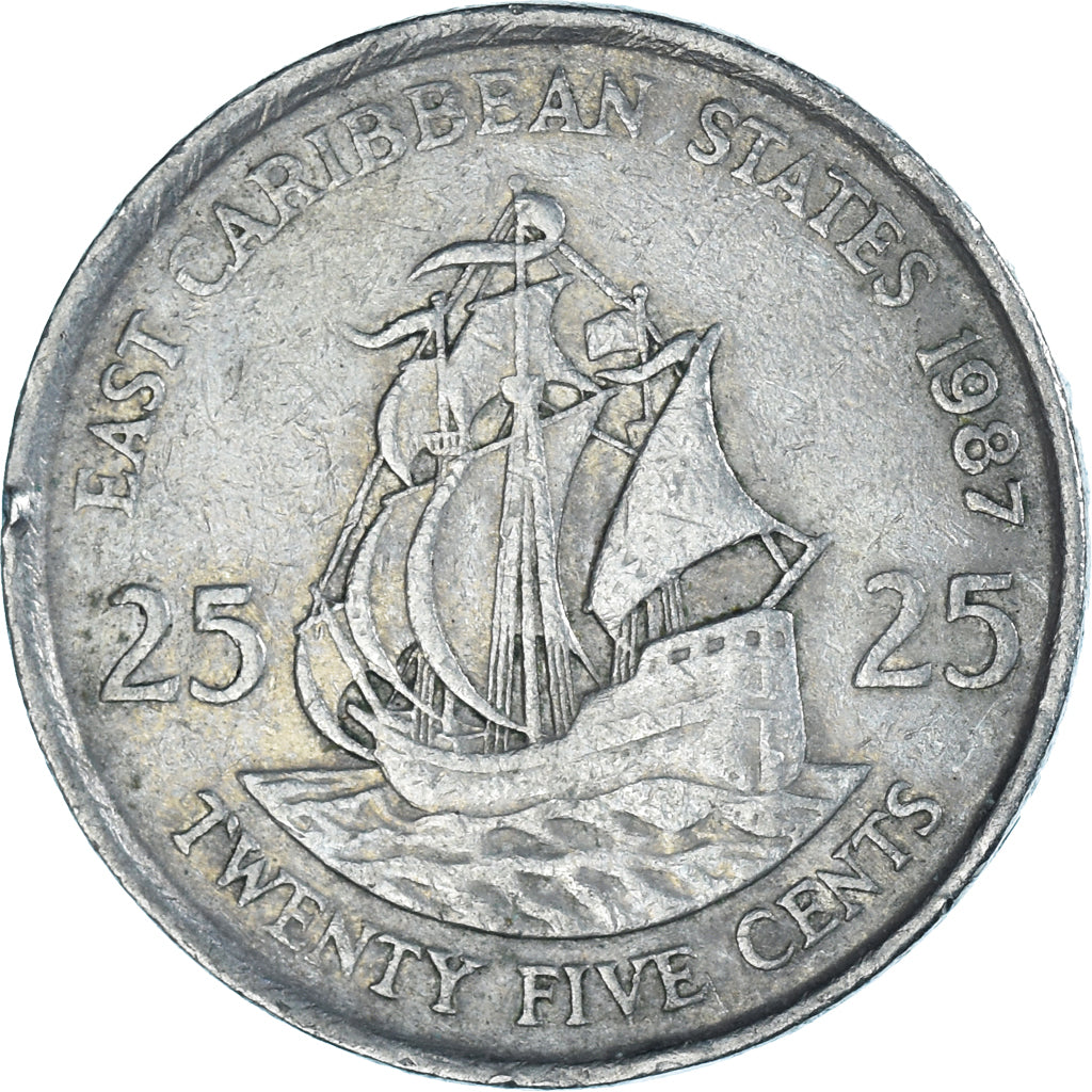 Monnaie, Etats des caraibes orientales, 25 Cents, 1987
