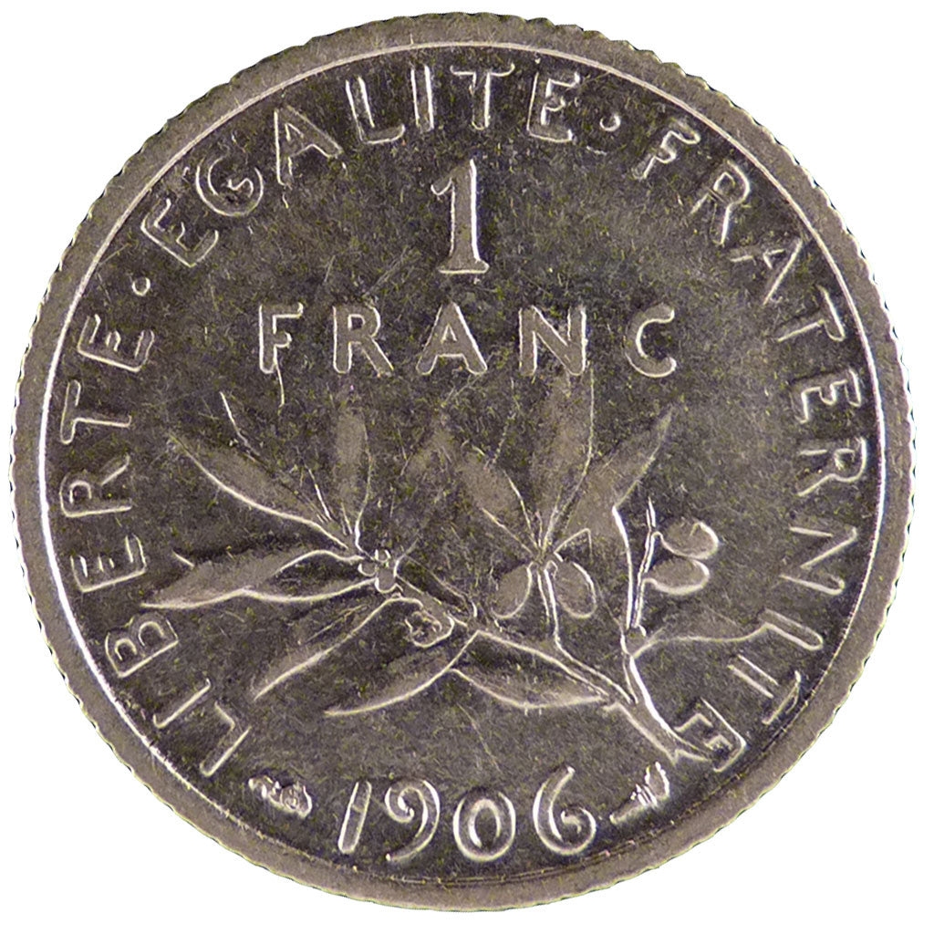 FRANCE, Semeuse, Franc, 1906, Paris, KM #844.1, EF(40-45), Silver, 23, Gadoury..