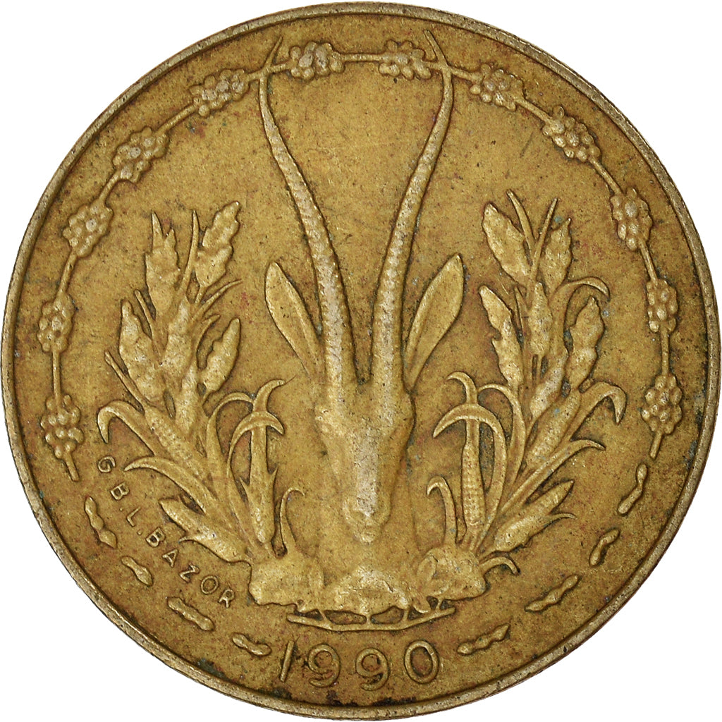 Münze, West African States, 5 Francs, 1990