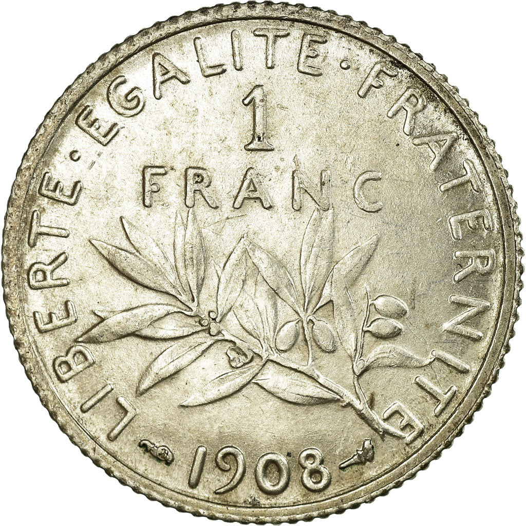 Coin, France, Semeuse, Franc, 1908, AU(55-58), Silver, Gadoury:467