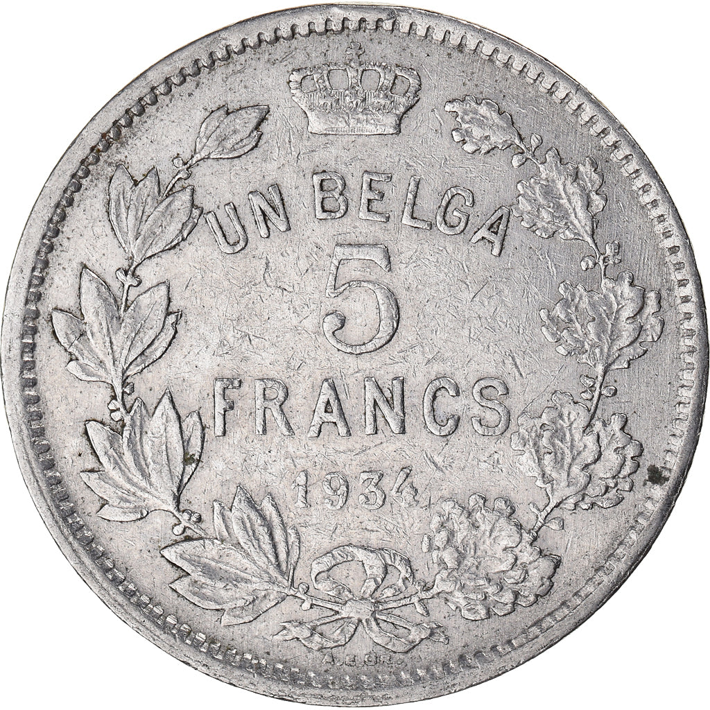Moeda, Bélgica, 5 Francs, 5 Frank, 1934