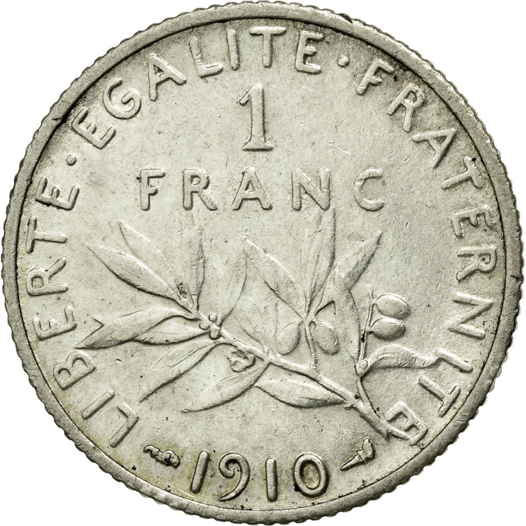 Coin, France, Semeuse, Franc, 1910, AU(50-53), Silver, Gadoury:467
