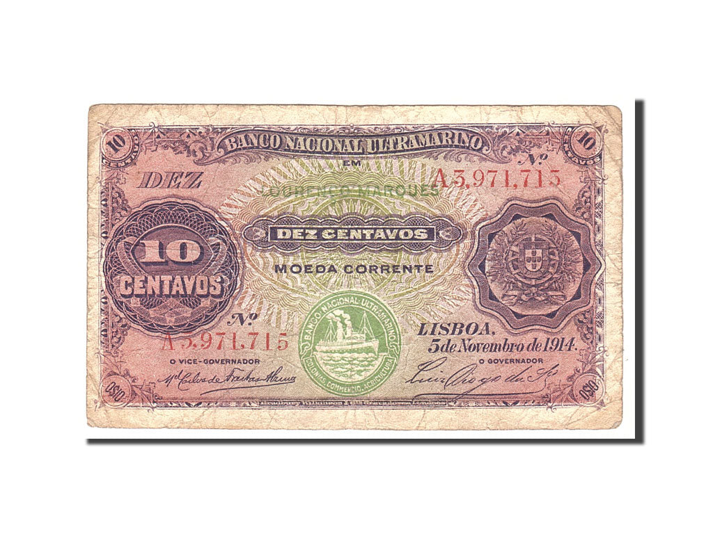 Mozambico, 10 Centavos, 1914, KM:53, 1914-11-05, B