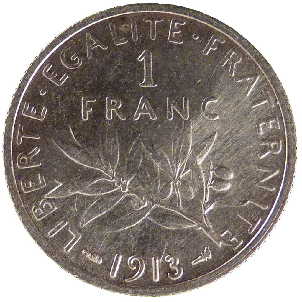FRANCE, Semeuse, 1 Franc, 1913, Paris, AU(50-53), Silver, 23, Gadoury #467, 5.00
