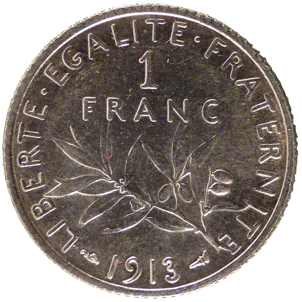 FRANCE, Semeuse, 1 Franc, 1913, Paris, AU(55-58), Silver, 23, Gadoury #467, 5.00