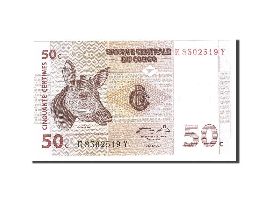 Congo Democratic Republic, 50 Centimes, 1997, KM:84a, 1997-11-01, UNC(65-70)
