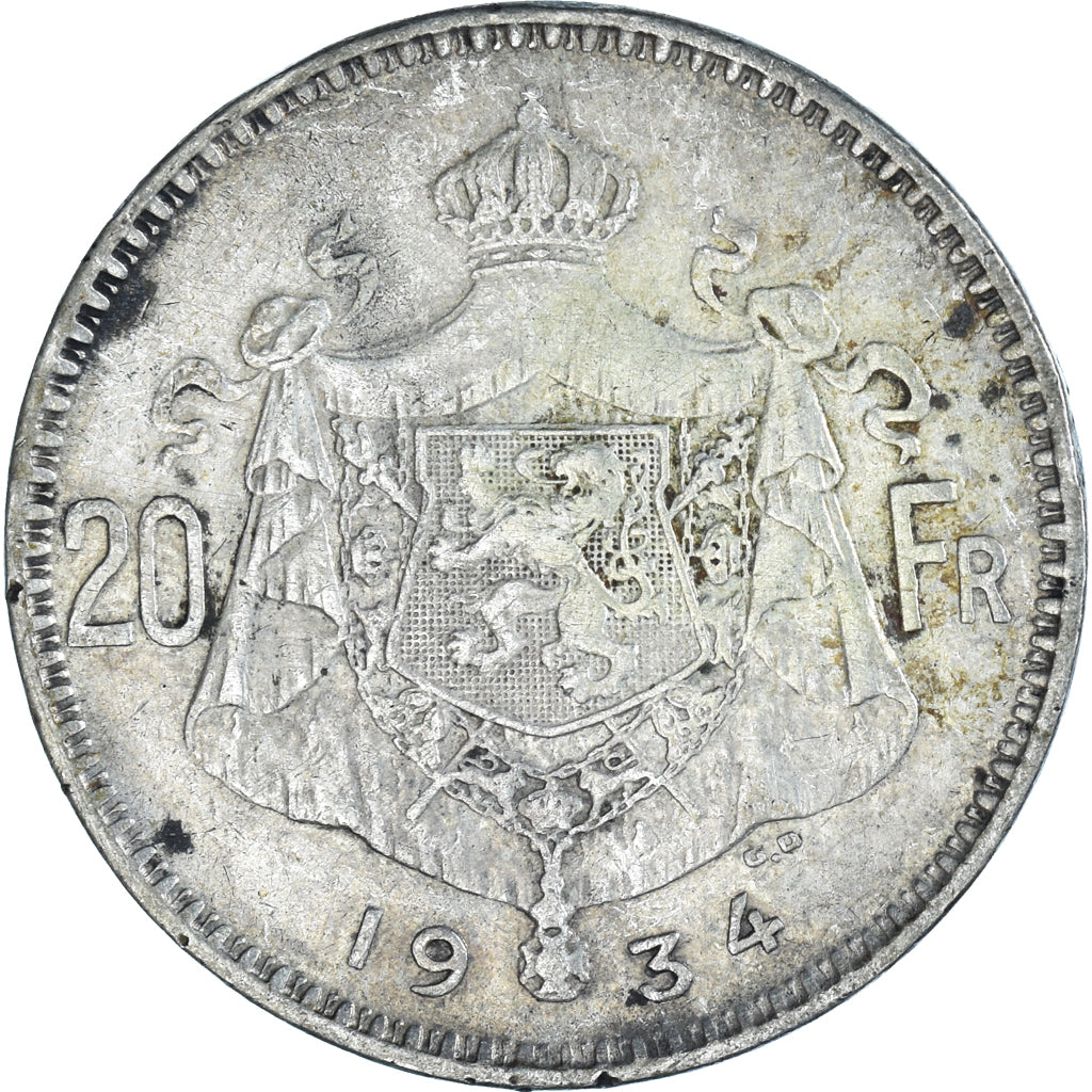Coin, Belgium, 20 Francs, 20 Frank, 1934
