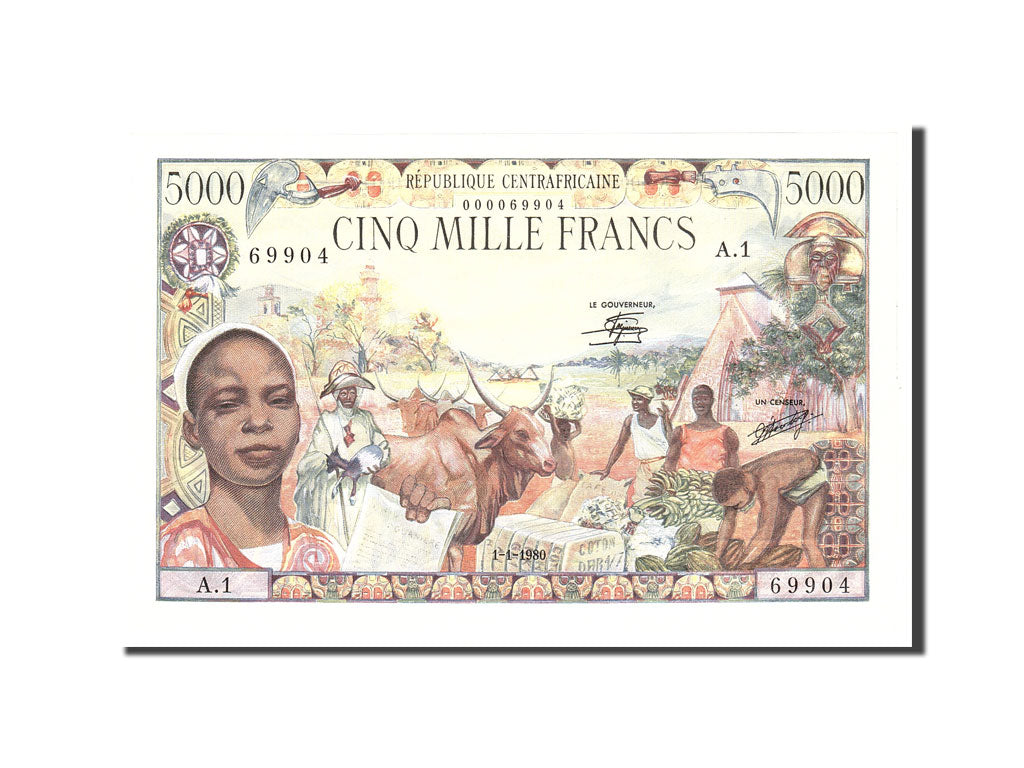 Central African Republic, 5000 Francs, 1980, KM:11, 1980-01-01, UNC(65-70)