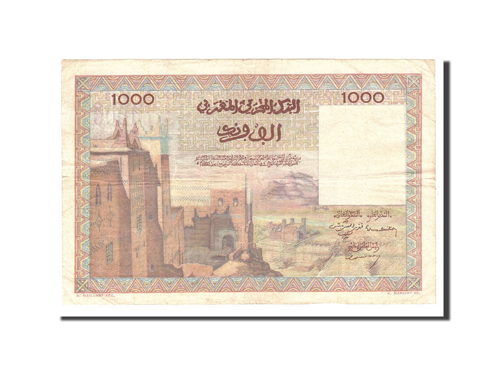 Morocco, 1000 Francs, 1952, KM:47, 1952-12-10, VF(20-25)