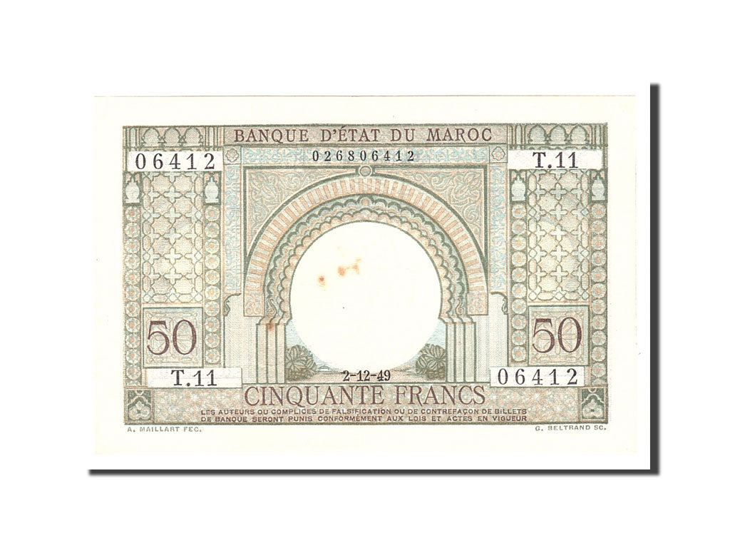 Morocco, 50 Francs, 1949, KM:44, 1949-12-02, AU(50-53)