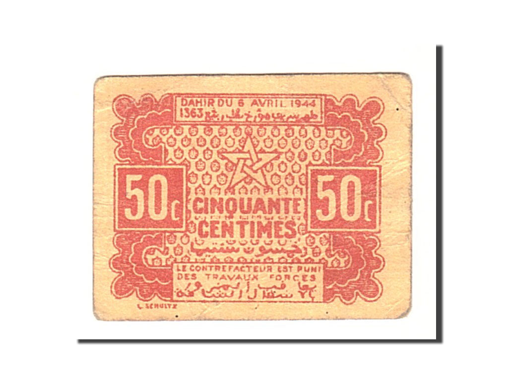 Morocco, 50 Centimes, 1944, KM:41, 1944-04-06, EF(40-45)