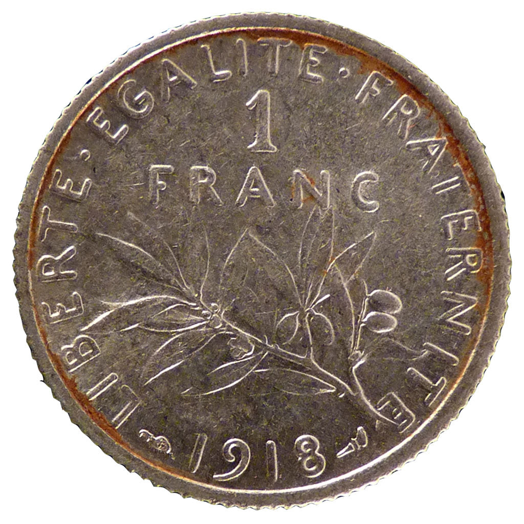 FRANCE, Semeuse, Franc, 1918, Paris, KM #844.1, MS(60-62), Silver, 23, Gadoury..